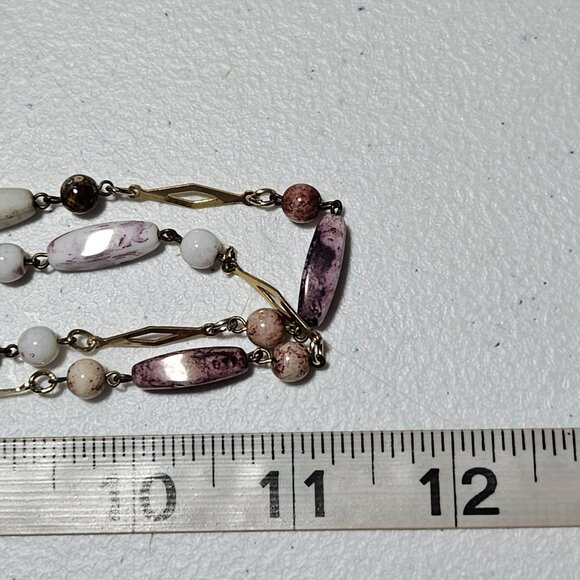 Elegant Gold Tone Beaded Necklace Pink White Purple Beads Fashion Jewelry Women - Picture 5 of 7
